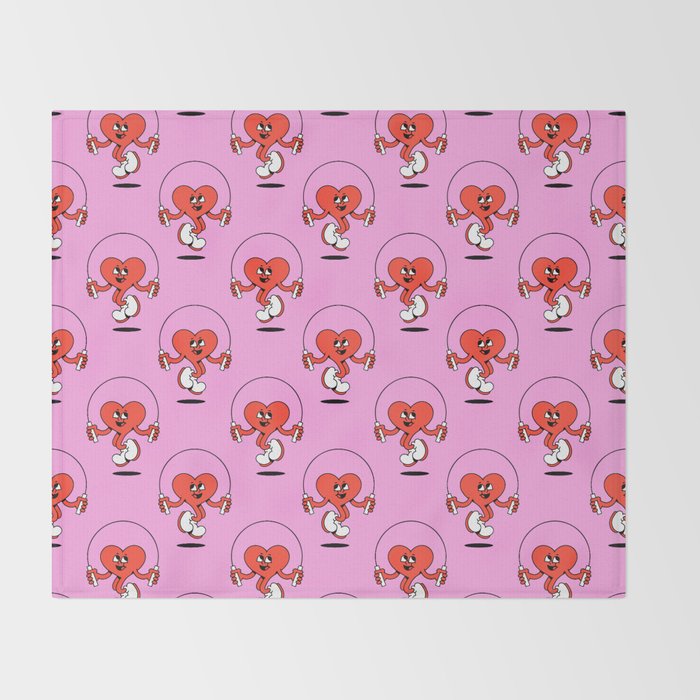 Retro love heart cartoon character pattern Throw Blanket Gallery Image 2