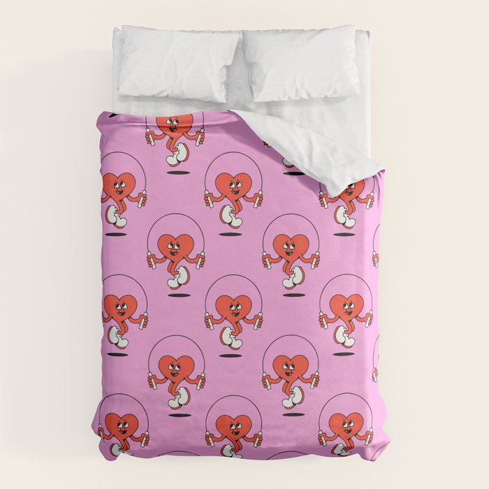 Retro love heart cartoon character pattern Duvet Cover Gallery Image 6