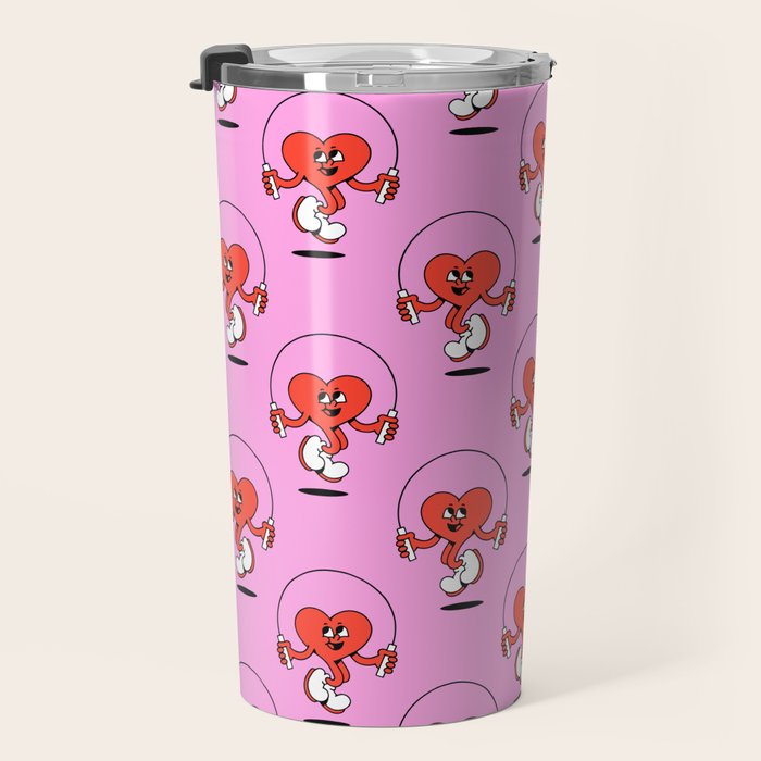 Retro love heart cartoon character pattern Travel Mug Gallery Image 3