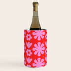 Preppy Pink and Red Scandi Floral Grid Retro Flower Pattern Wine Chiller Gallery Image 3