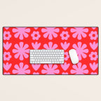 Preppy Pink and Red Scandi Floral Grid Retro Flower Pattern Desk Mat Gallery Image 1