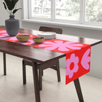 Preppy Pink and Red Scandi Floral Grid Retro Flower Pattern Table Runner Gallery Image 2