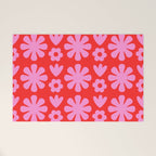 Preppy Pink and Red Scandi Floral Grid Retro Flower Pattern Welcome Mat Gallery Image 1