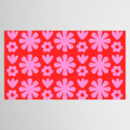 Preppy Pink and Red Scandi Floral Grid Retro Flower Pattern Tablecloth Gallery Image 2