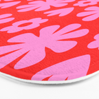 Preppy Pink and Red Scandi Floral Grid Retro Flower Pattern Bath Mat Gallery Image 3
