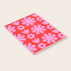 Preppy Pink and Red Scandi Floral Grid Retro Flower Pattern Notebook Gallery Image 2
