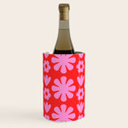 Preppy Pink and Red Scandi Floral Grid Retro Flower Pattern Wine Chiller Gallery Image 1