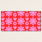 Preppy Pink and Red Scandi Floral Grid Retro Flower Pattern Desk Mat Gallery Image 3