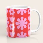 Preppy Pink and Red Scandi Floral Grid Retro Flower Pattern Coffee Mug Gallery Image 1