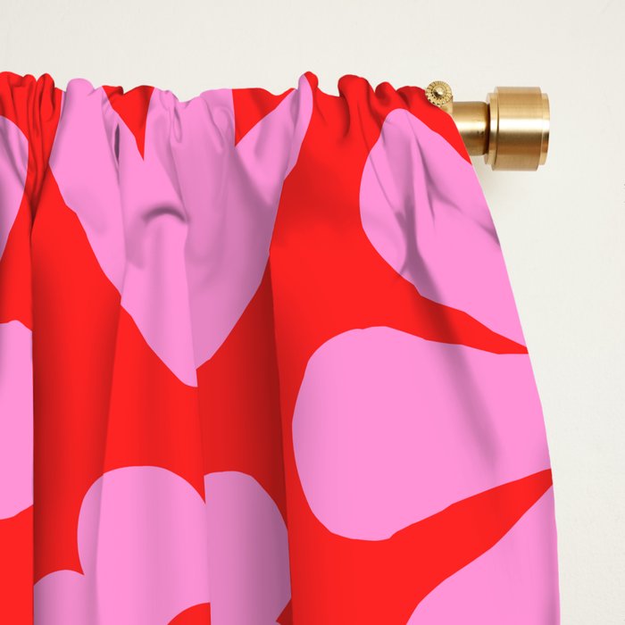 Preppy Pink and Red Scandi Floral Grid Retro Flower Pattern Window Curtain Gallery Image 2