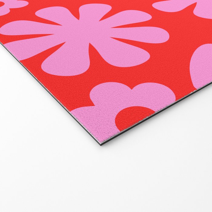 Preppy Pink and Red Scandi Floral Grid Retro Flower Pattern Welcome Mat Gallery Image 2