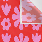 Preppy Pink and Red Scandi Floral Grid Retro Flower Pattern Wall Tapestry Gallery Image 3