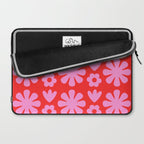 Preppy Pink and Red Scandi Floral Grid Retro Flower Pattern Laptop Sleeve Gallery Image 2