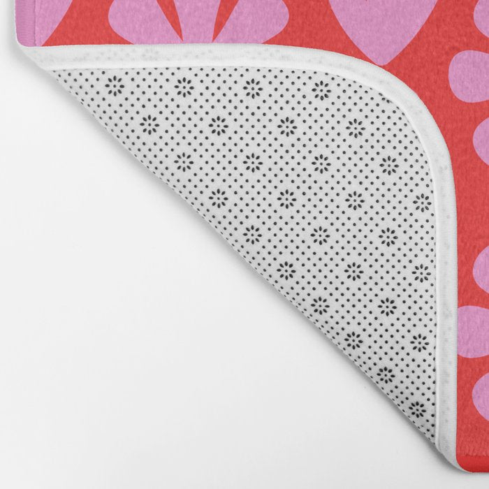 Preppy Pink and Red Scandi Floral Grid Retro Flower Pattern Bath Mat Gallery Image 2