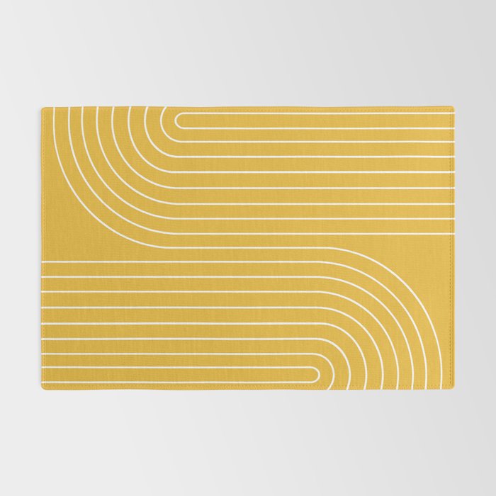Minimal Line Curvature VIII Golden Yellow Mid Century Modern Arch Abstract Rug Gallery Image 2