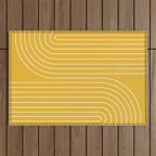 Minimal Line Curvature VIII Golden Yellow Mid Century Modern Arch Abstract Outdoor Rug Gallery Image 1