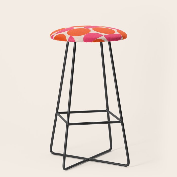 Vintage Mid-century Modern Abstract Geometric Balancing Shapes in Bright Bold Vibrant Fuchsia Pink and Hot Tangerine Orange Stool Gallery Image 1