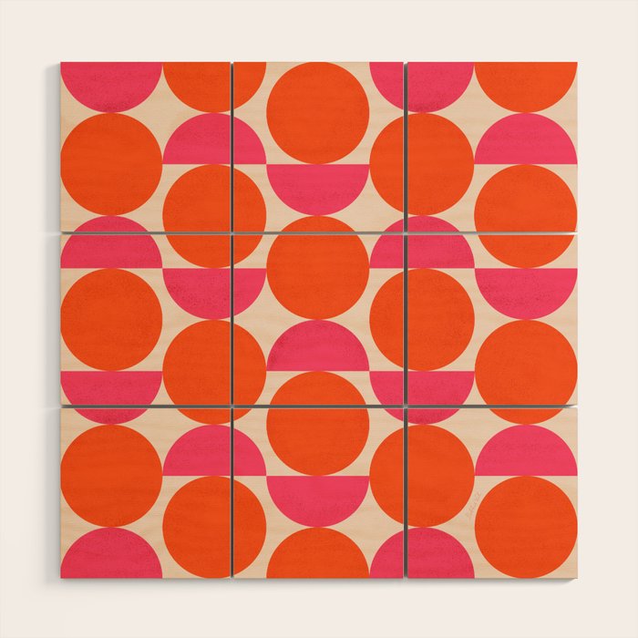 Vintage Mid-century Modern Abstract Geometric Balancing Shapes in Bright Bold Vibrant Fuchsia Pink and Hot Tangerine Orange Wood Wall Art Gallery Image 1