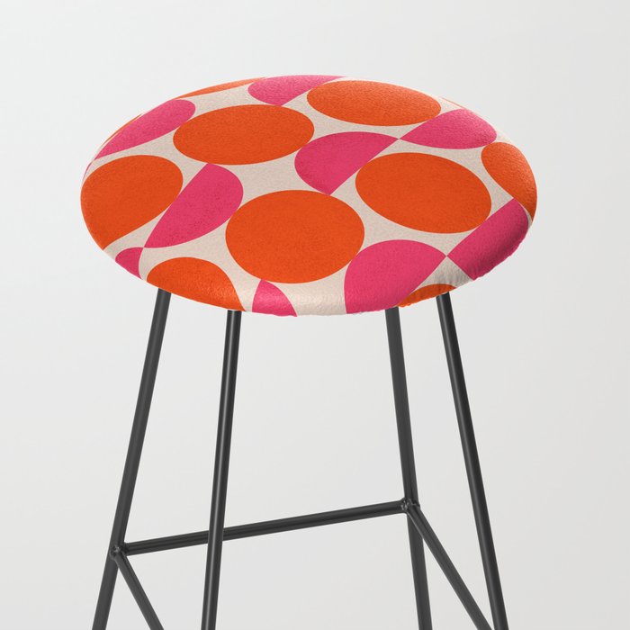 Vintage Mid-century Modern Abstract Geometric Balancing Shapes in Bright Bold Vibrant Fuchsia Pink and Hot Tangerine Orange Stool Gallery Image 2