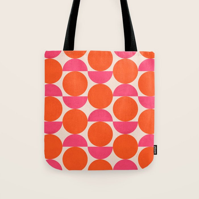 Vintage Mid-century Modern Abstract Geometric Balancing Shapes in Bright Bold Vibrant Fuchsia Pink and Hot Tangerine Orange Tote Bag Gallery Image 1