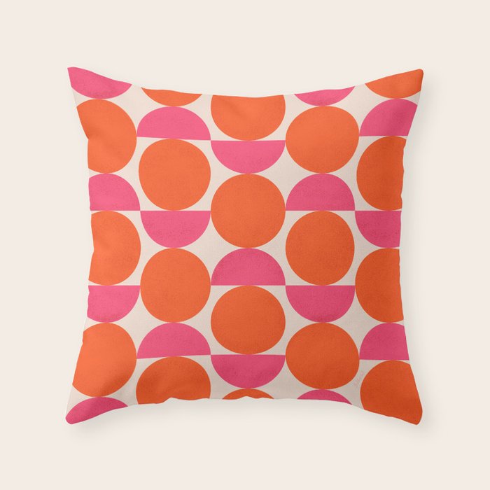 Vintage Mid-century Modern Abstract Geometric Balancing Shapes in Bright Bold Vibrant Fuchsia Pink and Hot Tangerine Orange Throw Pillow Gallery Image 6