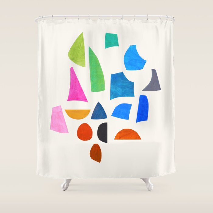'Possibilities' Mid Century Modern Minimalist Paper Collage Rainbow Colors Shower Curtain Gallery Image 1