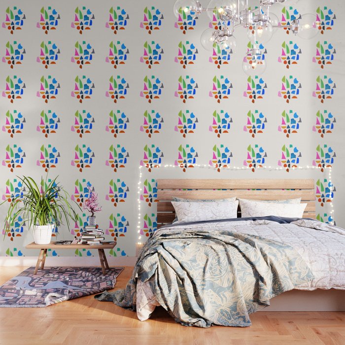 'Possibilities' Mid Century Modern Minimalist Paper Collage Rainbow Colors Wallpaper Gallery Image 1