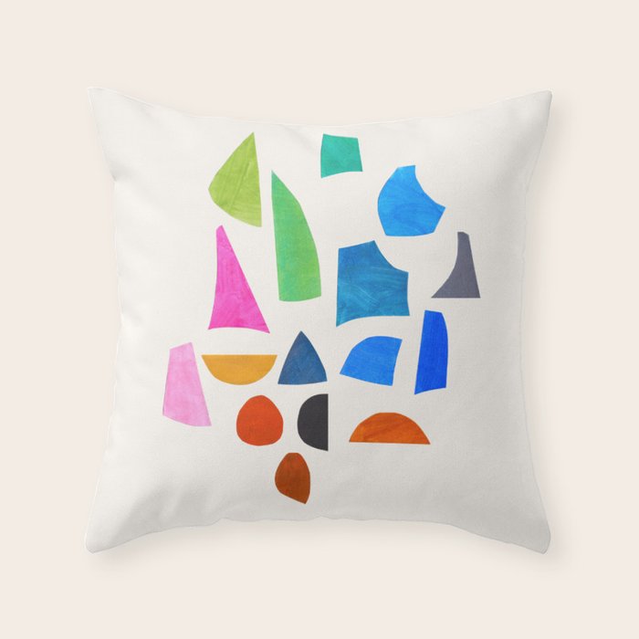 'Possibilities' Mid Century Modern Minimalist Paper Collage Rainbow Colors Throw Pillow Gallery Image 1