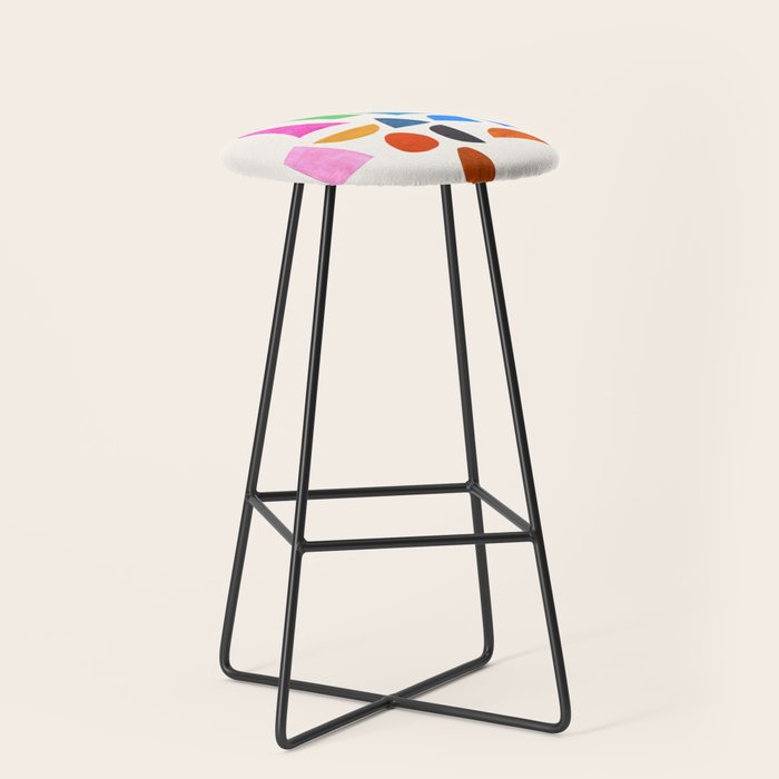 'Possibilities' Mid Century Modern Minimalist Paper Collage Rainbow Colors Stool Gallery Image 1