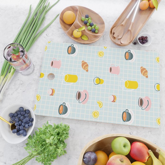 Retro breakfast coffee food pattern Cutting Board Gallery Image 2
