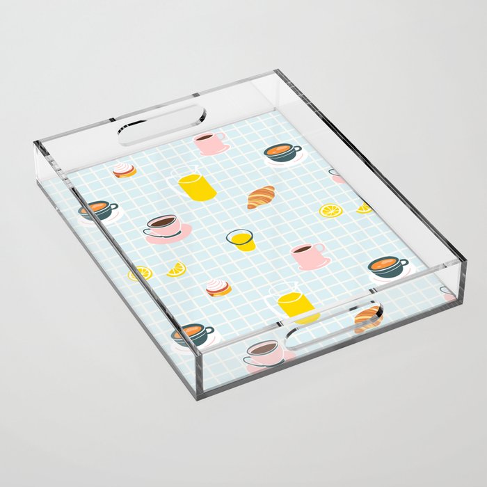 Retro breakfast coffee food pattern Acrylic Tray Gallery Image 1