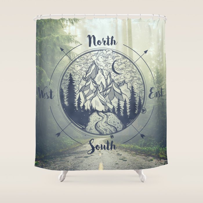 Compass Mountain Road Trip Shower Curtain Gallery Image 1