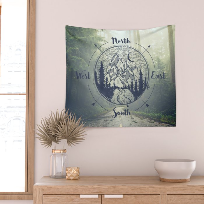Compass Mountain Road Trip Wall Tapestry Gallery Image 2