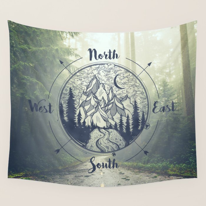 Compass Mountain Road Trip Wall Tapestry Gallery Image 4