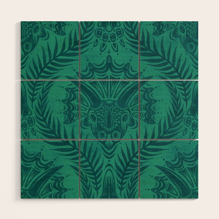 Triceratops Damask - Teal Wood Wall Art Gallery Image 1