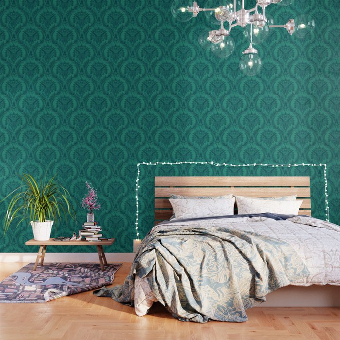 Triceratops Damask - Teal Wallpaper Gallery Image 1