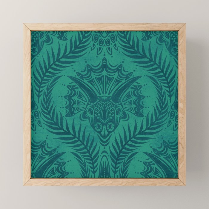 Triceratops Damask - Teal Mini Art Print Gallery Image 1