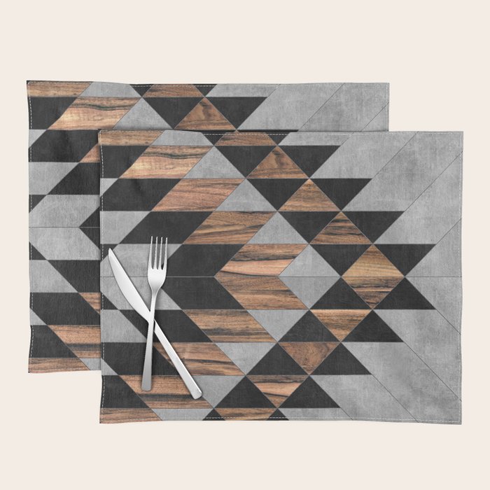 Urban Tribal Pattern No.10 - Aztec - Concrete and Wood Placemat Gallery Image 1