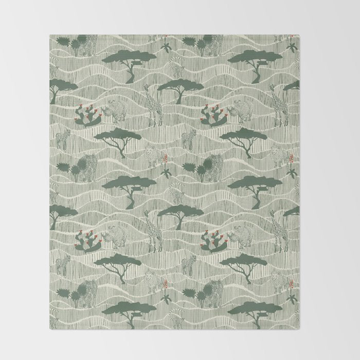 Wildlife Safari Savannah green Throw Blanket Gallery Image 2