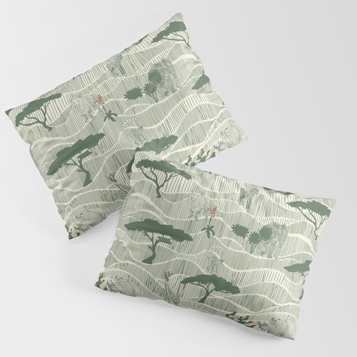 Wildlife Safari Savannah green Pillow Sham Gallery Image 3
