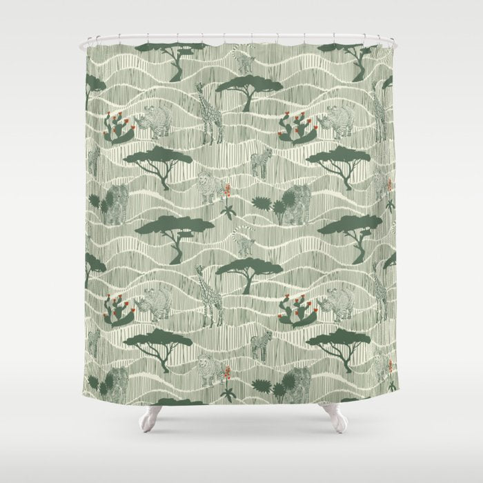 Wildlife Safari Savannah green Shower Curtain Gallery Image 1