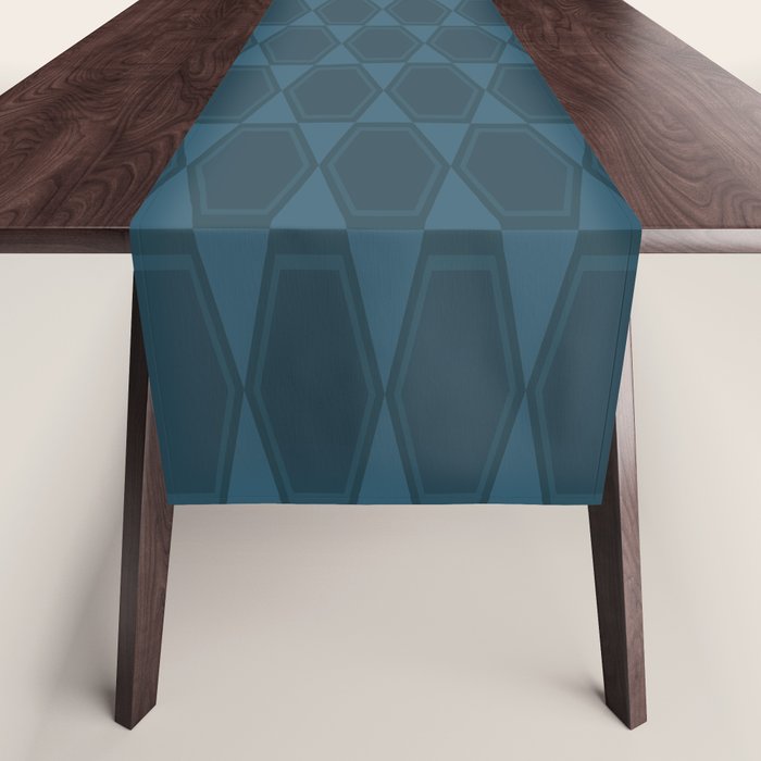 Mid Century Modern Dark Blue Gray Geometric Hexad Pattern Table Runner Gallery Image 1