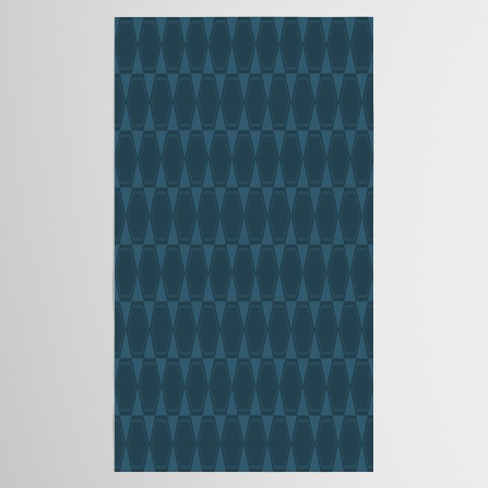 Mid Century Modern Dark Blue Gray Geometric Hexad Pattern Tablecloth Gallery Image 2