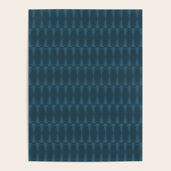 Mid Century Modern Dark Blue Gray Geometric Hexad Pattern Poster Gallery Image 4