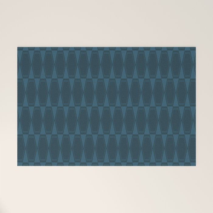 Mid Century Modern Dark Blue Gray Geometric Hexad Pattern Welcome Mat Gallery Image 1