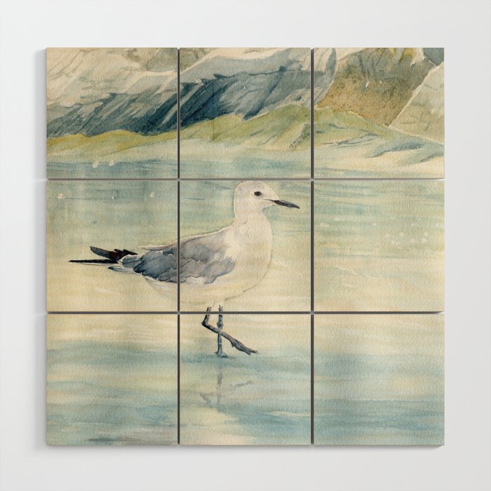 Seagull on the beach Wood Wall Art Gallery Image 1