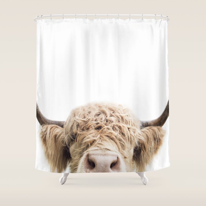 Peeking Highland Cow Shower Curtain Gallery Image 1