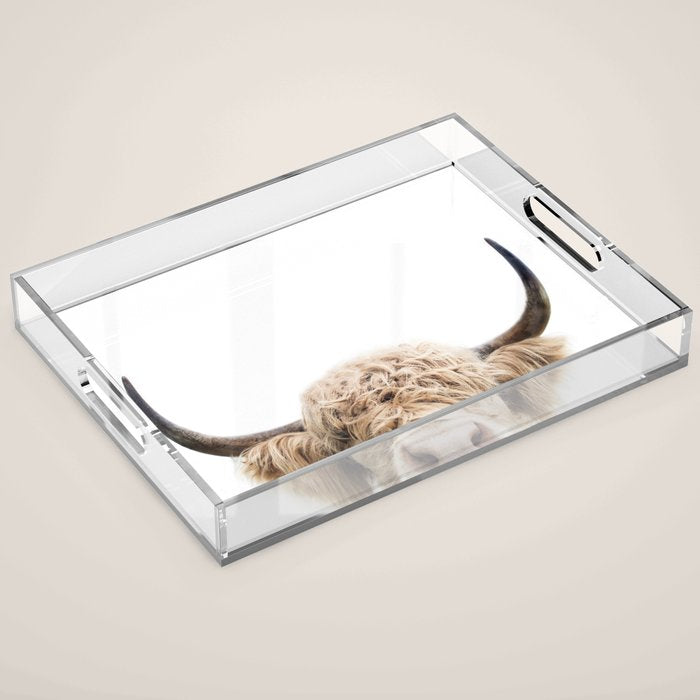 Peeking Highland Cow Acrylic Tray Gallery Image 1