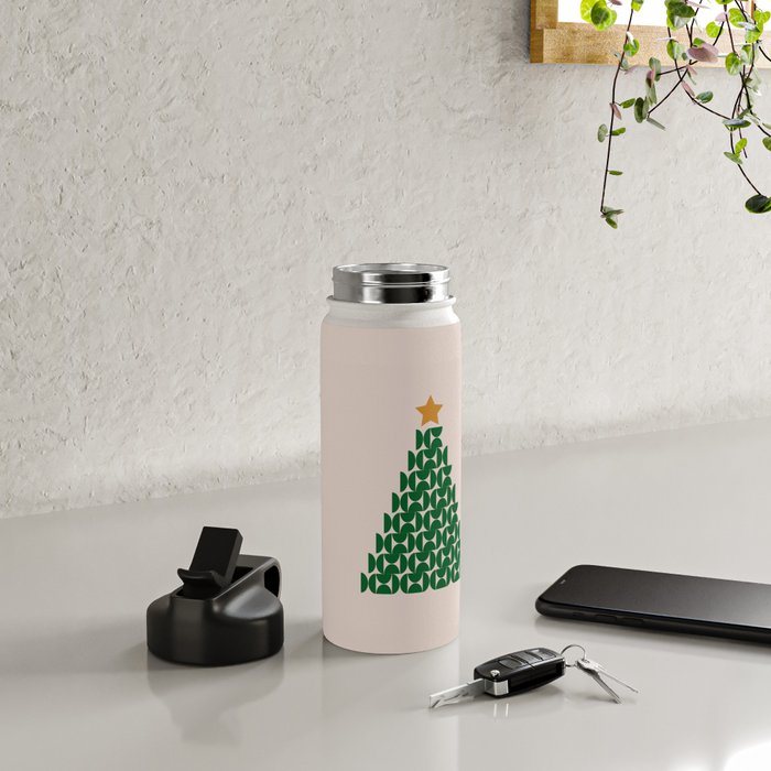 Winter Market | 05 - Festive Christmas Tree Green And Neutral Modern Holiday Water Bottle Gallery Image 4