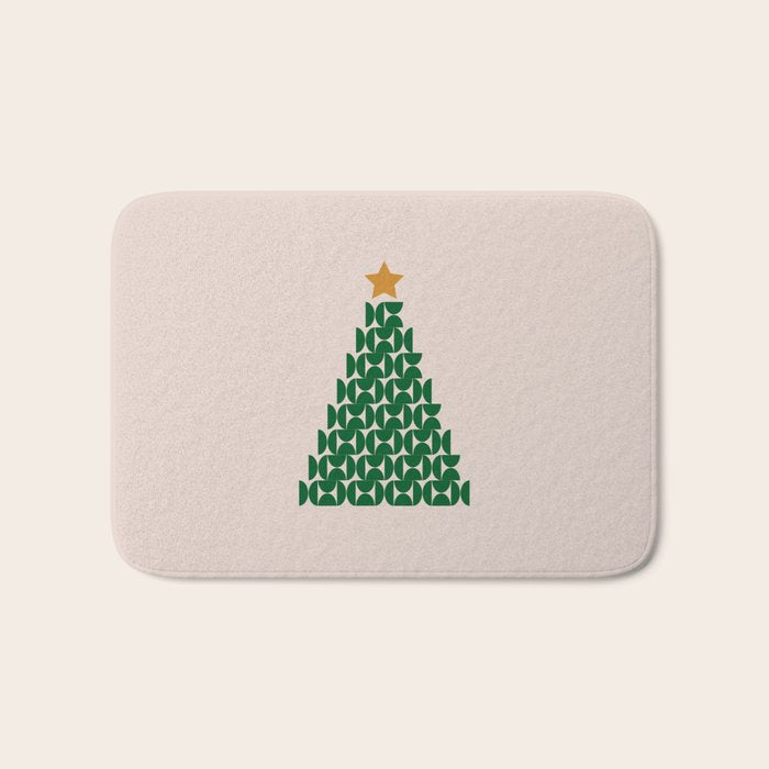 Winter Market | 05 - Festive Christmas Tree Green And Neutral Modern Holiday Bath Mat Gallery Image 1